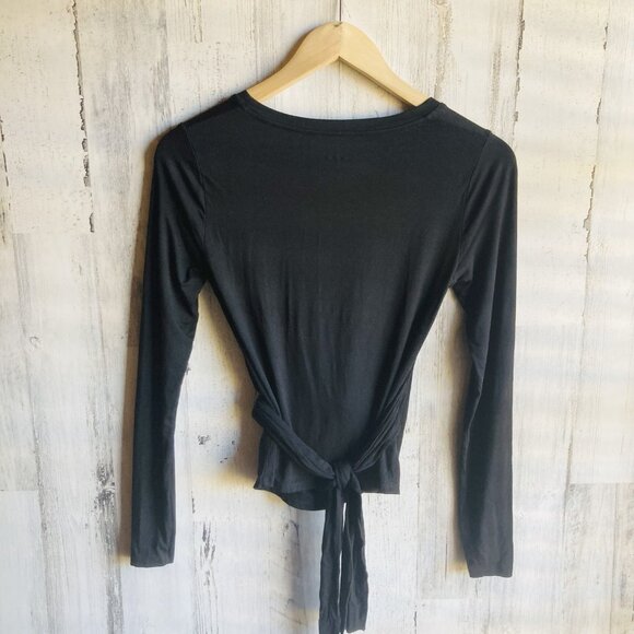 NWOT Three Dots Wrap Knit Top XS Black Tee Long Sleeve Sash Belted Jersey Knit - Picture 5 of 9